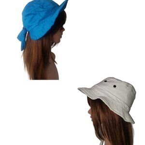 Lot of Two Cotton Summer Sun Hats Blue and White One Size